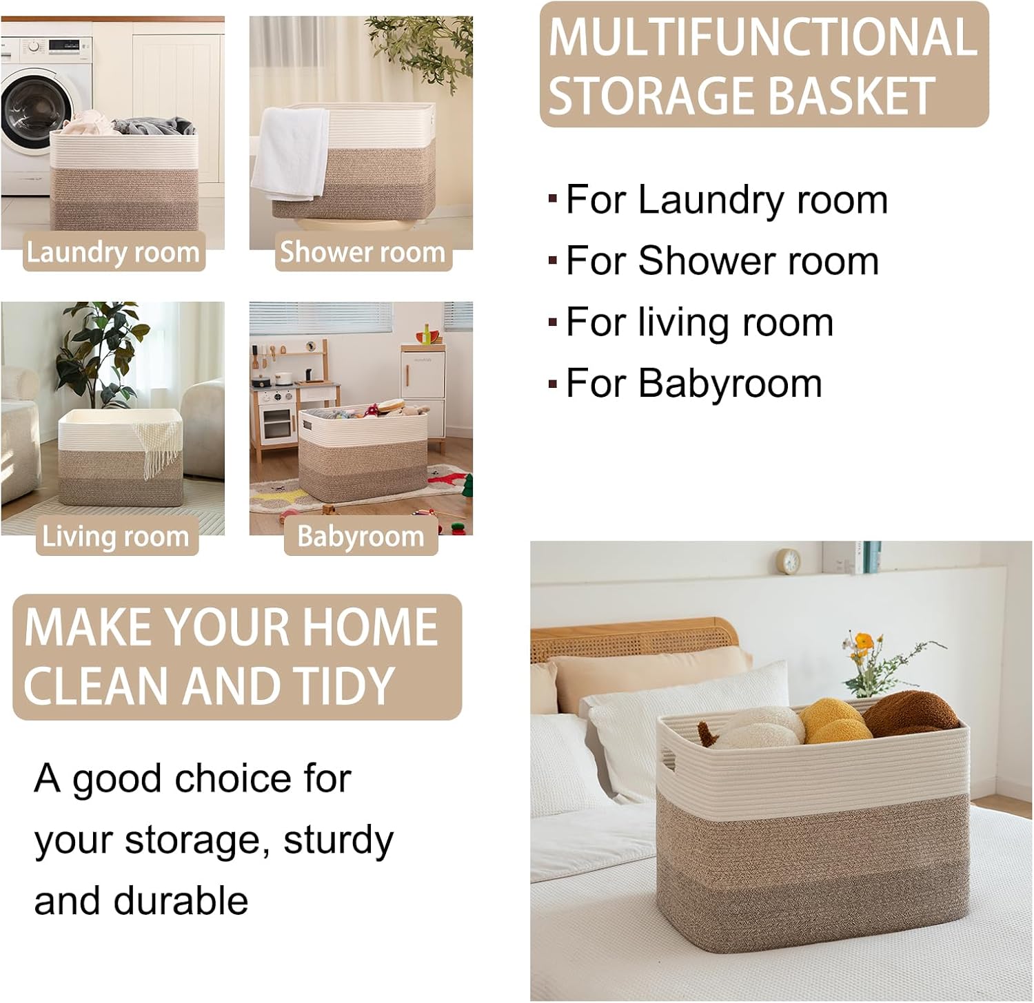 OIAHOMY 108L Large Cotton Rope Basket, Rectangle Woven Baskets for Storage, Nursery Blanket Storage Living Room, Toy Basket With Handle-25”x16”x16”-Gradient Yellow