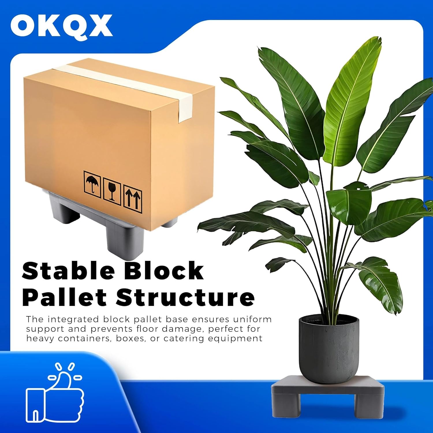 Plastic Dunnage Rack – Heavy-Duty Gray Block Pallet for Basement or Commercial Food Storage, 15.7" x 11.8" x 4.7", 700LBS Load Capacity Plastic Pallets for Dry Floor Organization