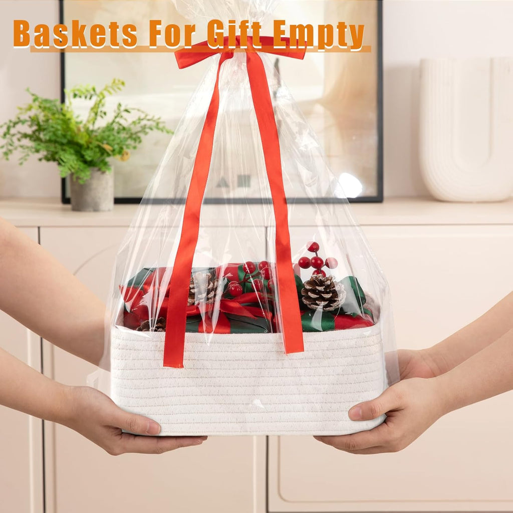 OIAHOMY 4 Pack Storage Baskets for Organizing, Small Bins for Shelves, Cute Decorative Storage Bins, Organizer Baskets for Gifts Empty, 13.8''Lx9.8''Wx5.5''H, White