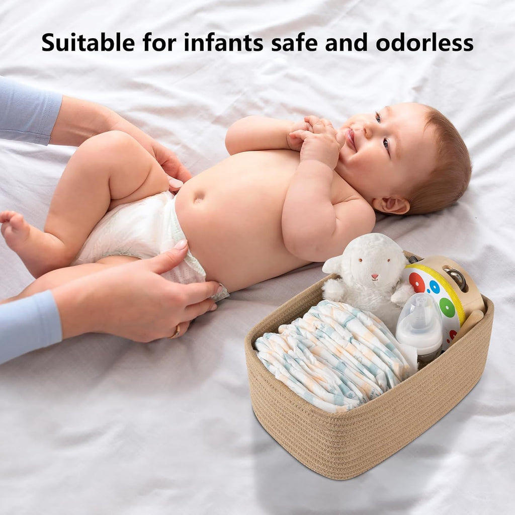 4 Pack Small Storage Shelf Baskets for Organizing, Mini Woven Rope Storage Bins for Towels, Cute Decorative Closet Organizer，Baby Nursery, Gift Empty Baskets -11.81''Lx7.87''Wx4.72''H-Jute