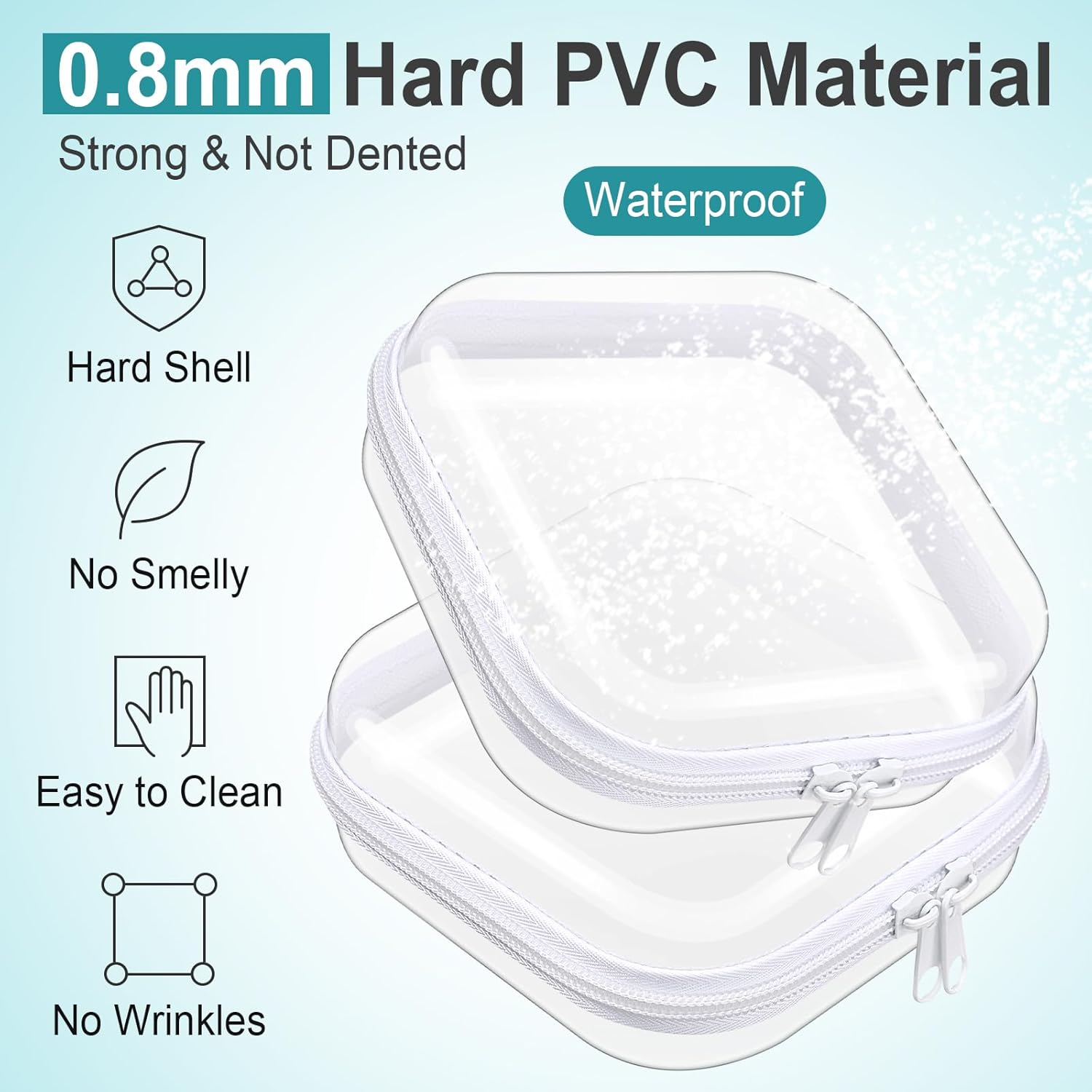 Hoolerry 4 Pcs Hard Clear Zipper Case Makeup Bags Plastic Pencil Pouch Transparent Storage Box Containers for Cosmetics, Snacks, Building Blocks, Puzzles(White,5 x 5 x 2 in)