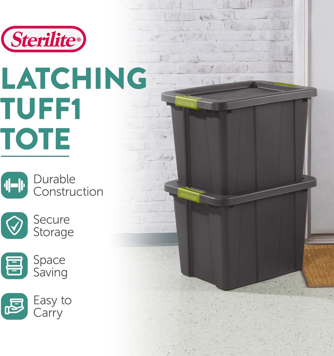 Sterilite 6-Pack Multipurpose Storage Bins with Latching Lids, Heavy Duty Tote Bins, 18 Gallon, Flat Gray – Stackable Plastic Storage Container Tubs