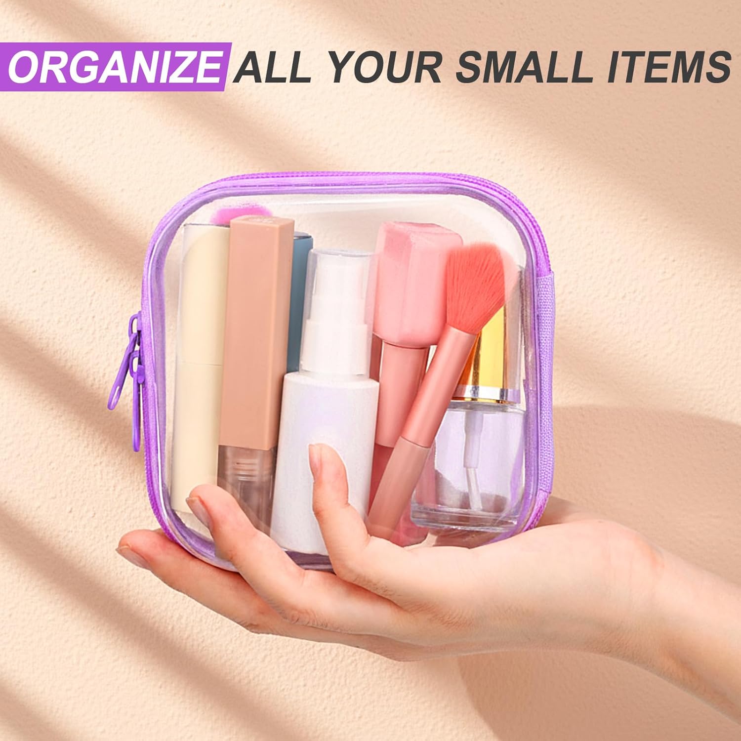 Sanwuta 6 Pcs Clear Hard Zipper Case Hard Plastic Zipper Pouches Transparent Makeup Bag Pencil Pouches for Travel Snacks Christmas Trinket Storage Organizer Box(Colorful,5 x 5 x 2 Inch)