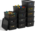 Black Plastic Storage Baskets with Lids 12 Pack Stackable Storage Bins Containers for Shelves Organizing, Cute Decorative Storage Boxes for Classroom, Playroom, Closet, Pantry
