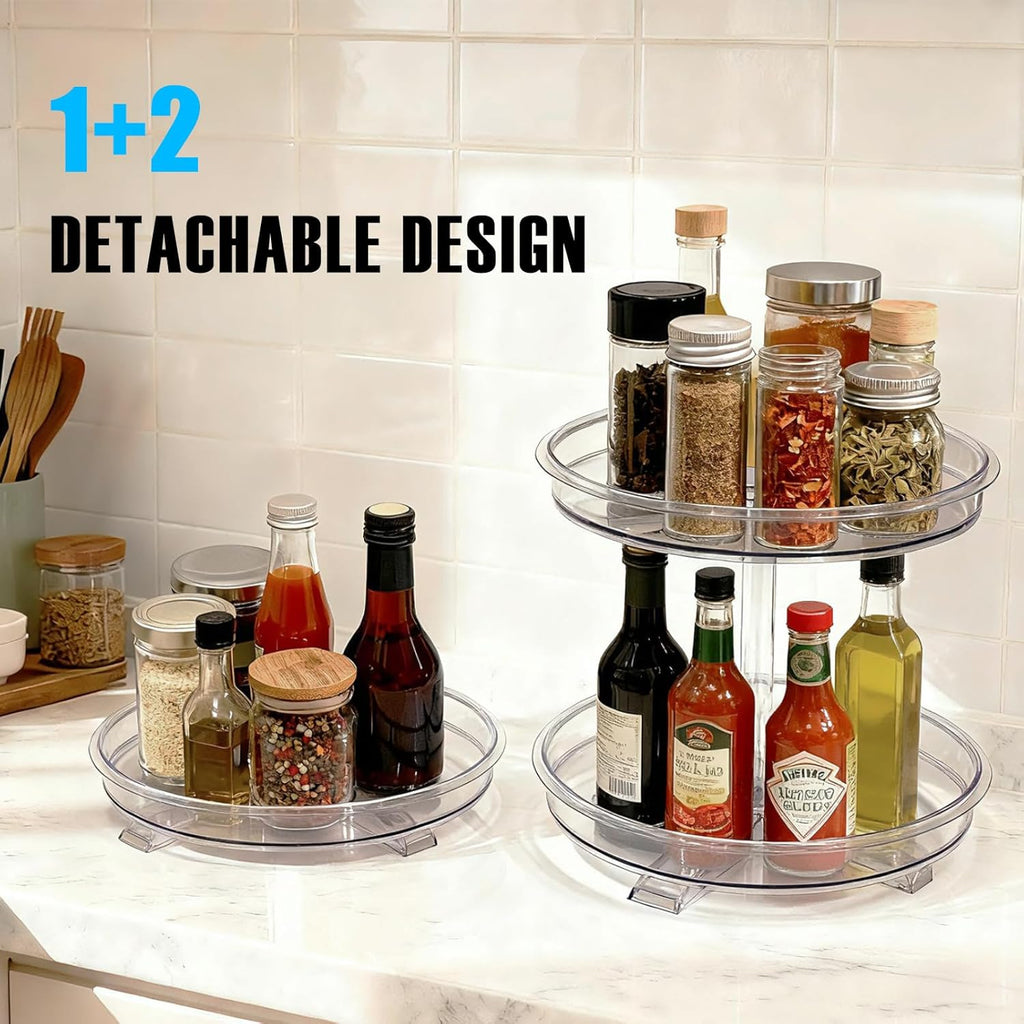 2 Tier Lazy Susan Organizer,9.7 Inch Lazy Susan Turntable for Cabinet,Rotating Spice Rack Organization for Kitchen,Refrigerator, Bathroom, Clear