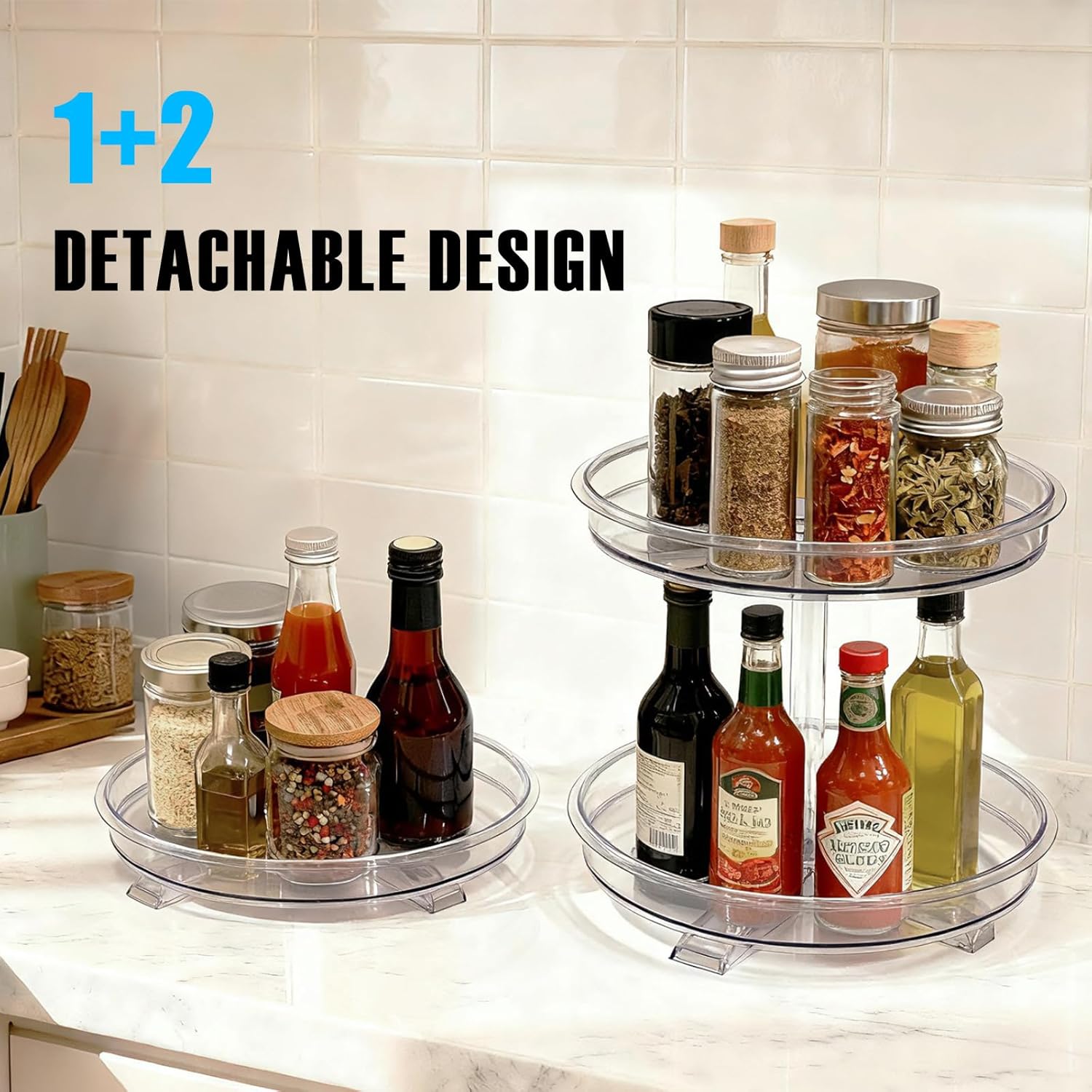 2 Tier Lazy Susan Organizer,9.7 Inch Lazy Susan Turntable for Cabinet,Rotating Spice Rack Organization for Kitchen,Refrigerator, Bathroom, Clear