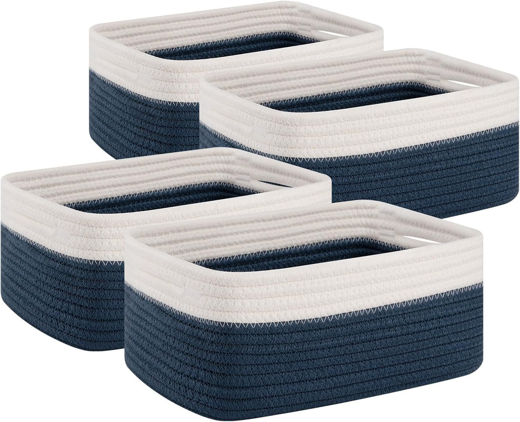 OIAHOMY 4 Pack Storage Baskets for Organizing, Small Bins for Shelves, Cute Decorative Storage Bins, Organizer Baskets for Gifts Empty, 11.8''Lx7.8''Wx4.7''H, Blue/White