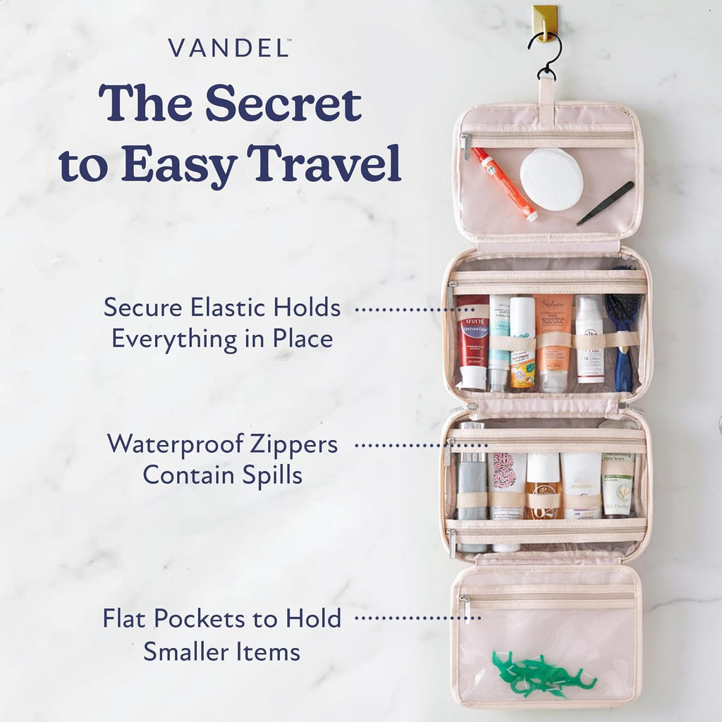 VANDEL Waterproof Hanging Toiletry Bag for Travelling, Hanging Makeup Organizer Bag, Cosmetic Travel Bags for Women Travel Toiletry Bags, Makeup Case Toiletries Organizer Hygiene Bathroom Shower Caddy