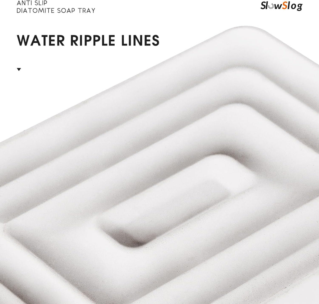 1 Pack Diatomite Soap Dish Holder, Quick Dry Stone Bath Tray, Diatomaceous Earth Stone Soap Holder, Water Absorbent Rectangular Soap Dish for Bar Soap, White