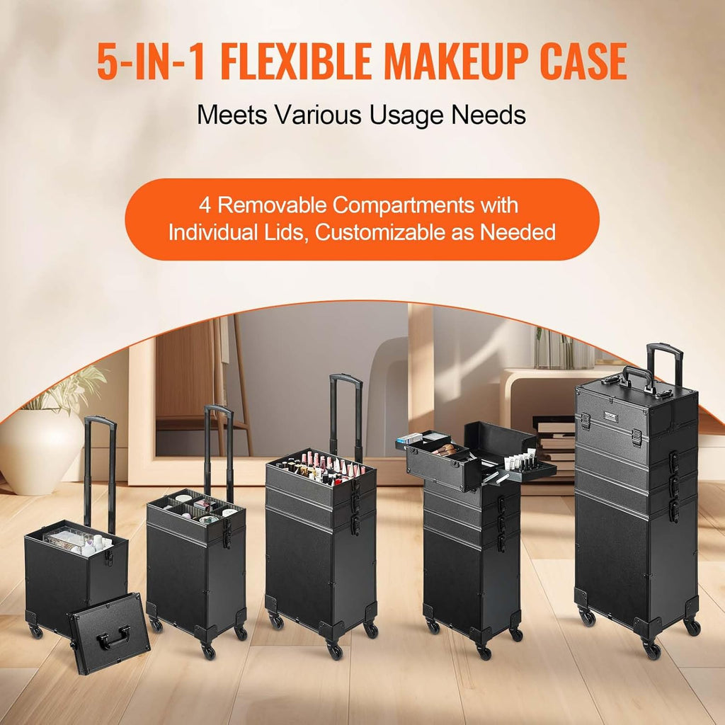 VEVOR Makeup Train Case Professional Makeup Storage Organizer Box Make Up Carrier for Women and Girls