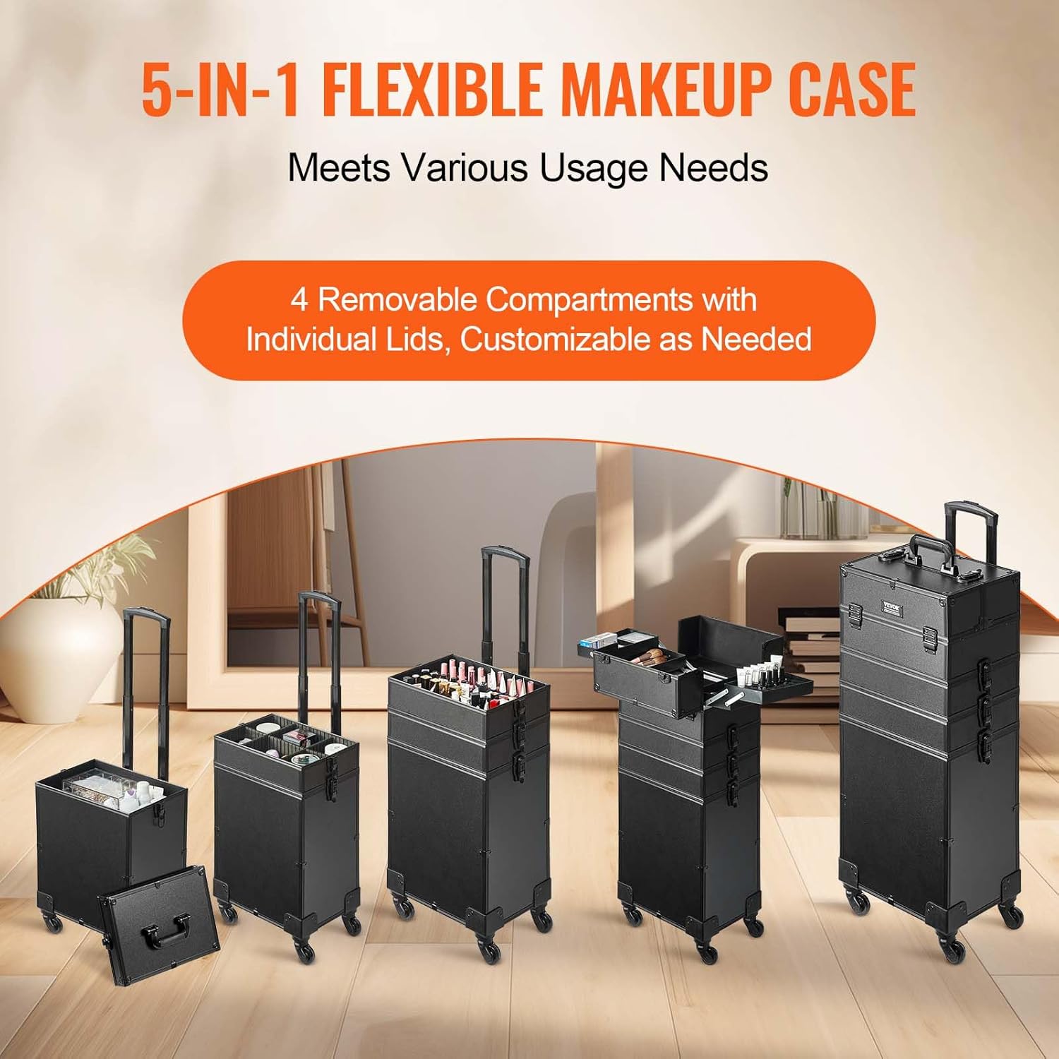 VEVOR Makeup Train Case Professional Makeup Storage Organizer Box Make Up Carrier for Women and Girls