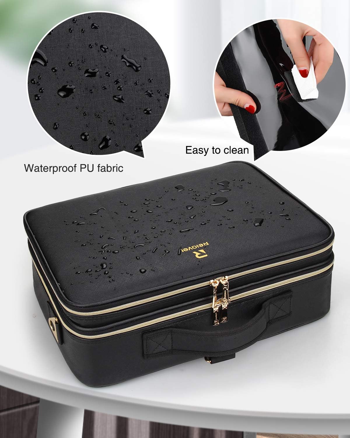 Relavel Makeup Case Large Makeup Bag Professional Train Case 16.5 inches Travel Cosmetic Organizer Brush Holder Waterproof Makeup Artist Storage Box, 3 Layer Large Capacity, with Adjustable Strap