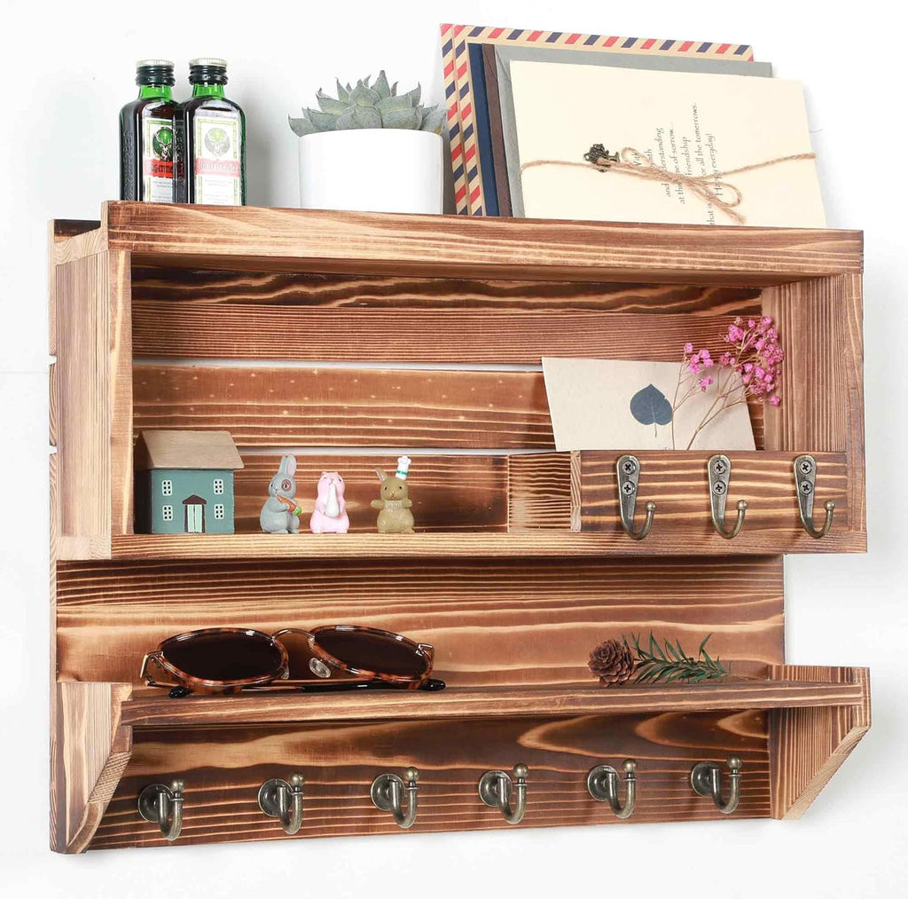 Innovation Key and Mail Holder for Wall, Key Holder Wall Mount, Mail Organizer with 9 Hooks, Light Brown