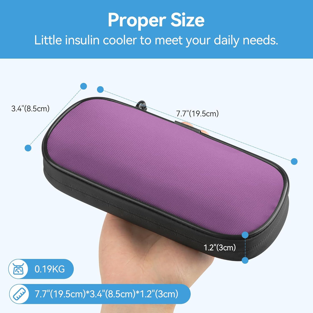 Insulin Travel Case Diabetic with 2 Reusable Ice Packs for Insulin Pen and Other Diabetic Supplies, Insulin Cooler Travel Case for The Daily Life and Trip, Purple with Gray