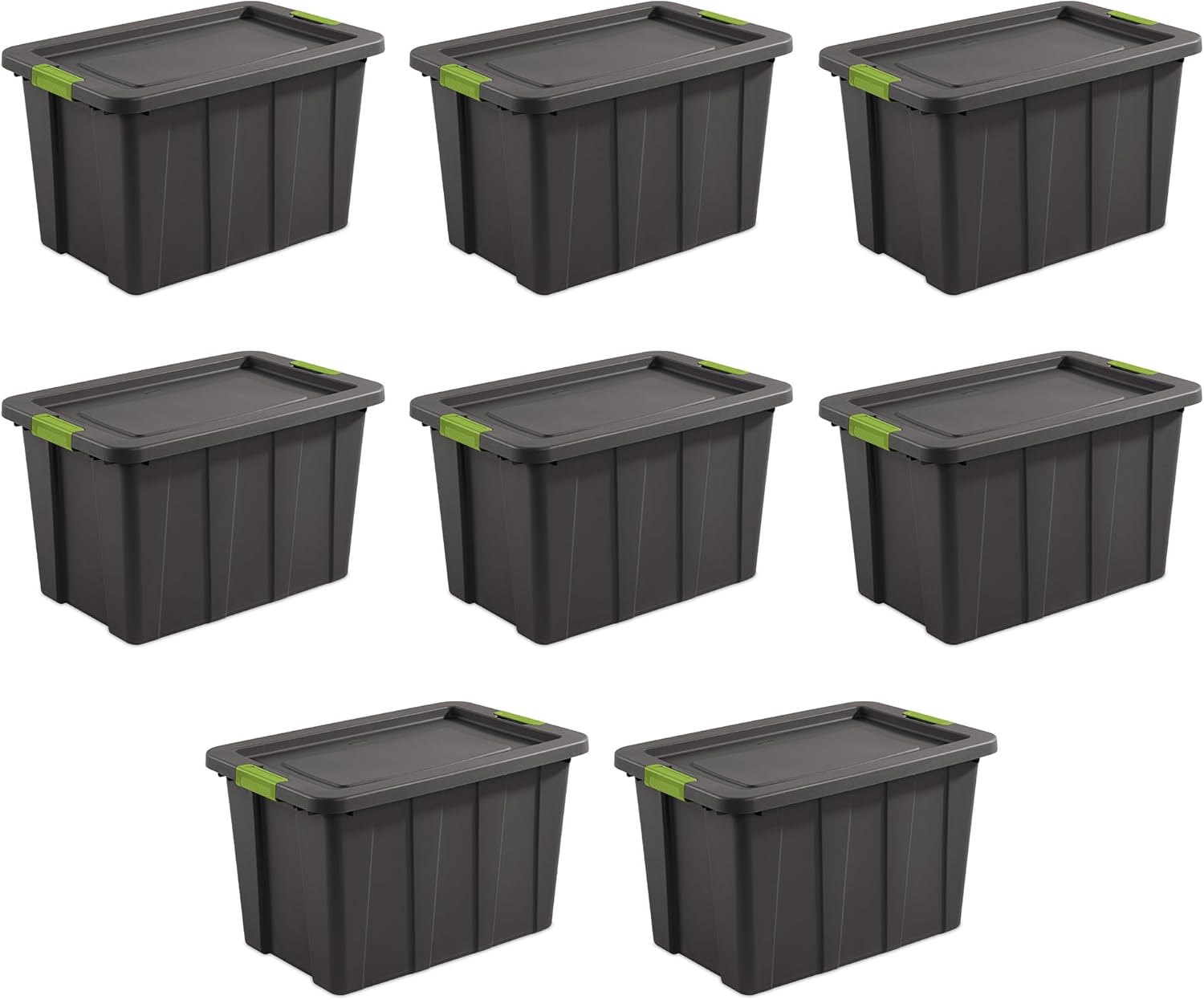 Sterilite 8-Pack Storage Bins with Lids, Heavy Duty Totes, Tuff1, 30 Gallon, Flat Gray