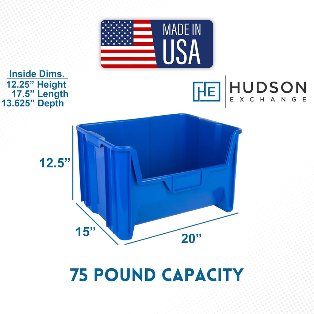 Hudson Exchange 20" x 15" x 12.5" (1 Pack) Plastic Giant Stackable Hopper Bin Container, Blue