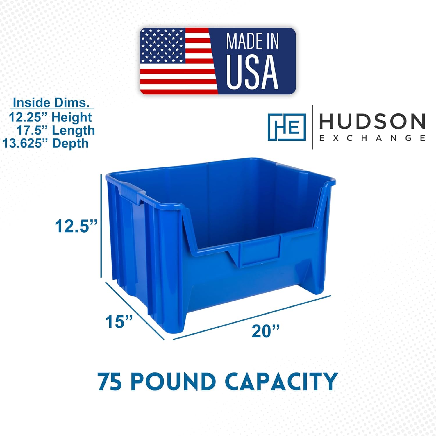 Hudson Exchange 20" x 15" x 12.5" (1 Pack) Plastic Giant Stackable Hopper Bin Container, Blue