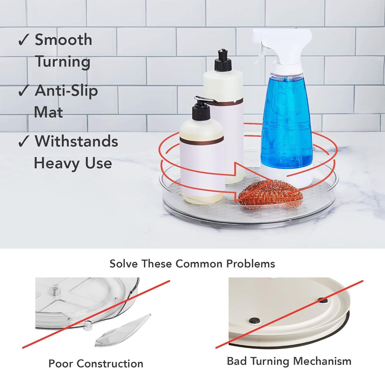 Spectrum Large Lazy Susan Organizer 11 in for Large Cabinet Fridge Pantry Table Shelf Bath Kitchen Organization, Oyster Gray Rotating Turntable Spinning Storage for Condiments Spice Bottles