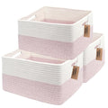 COMFY-HOMI 3 pcs Large Storage Baskets for Shelves, Laundry Basket, Woven Rope Basket, Closet Organizer Bins for Clothes Blanket Towels, Baby Nursery, Gift Toy Baskets, 17” x 13” x 7.5”-White/Pink
