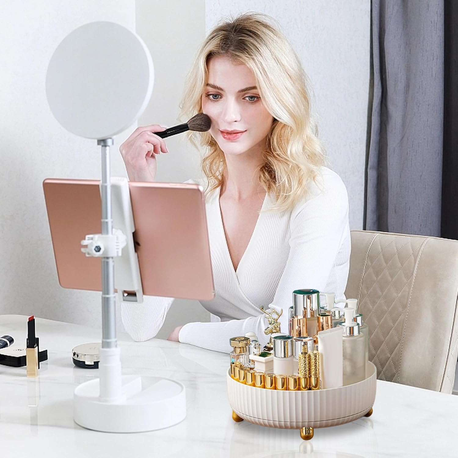 Rotating Makeup Organizer, 8.7 Inch Large Capacity Vanity Tray for Perfume & Cosmetics, Plastic