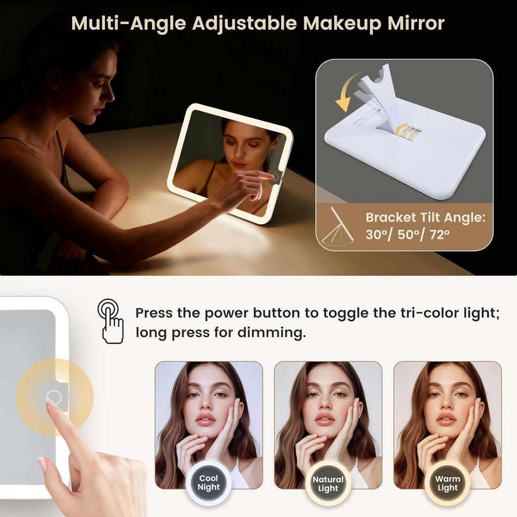 Makeup Bag with LED Lighted Mirror 12.2 IN Travel Double Layer Makeup Case Adjustable Brightness in 3 Colors Cosmetic Organizer Artist Storage with Dividers Brush Holder Vanity Black Checkerboard