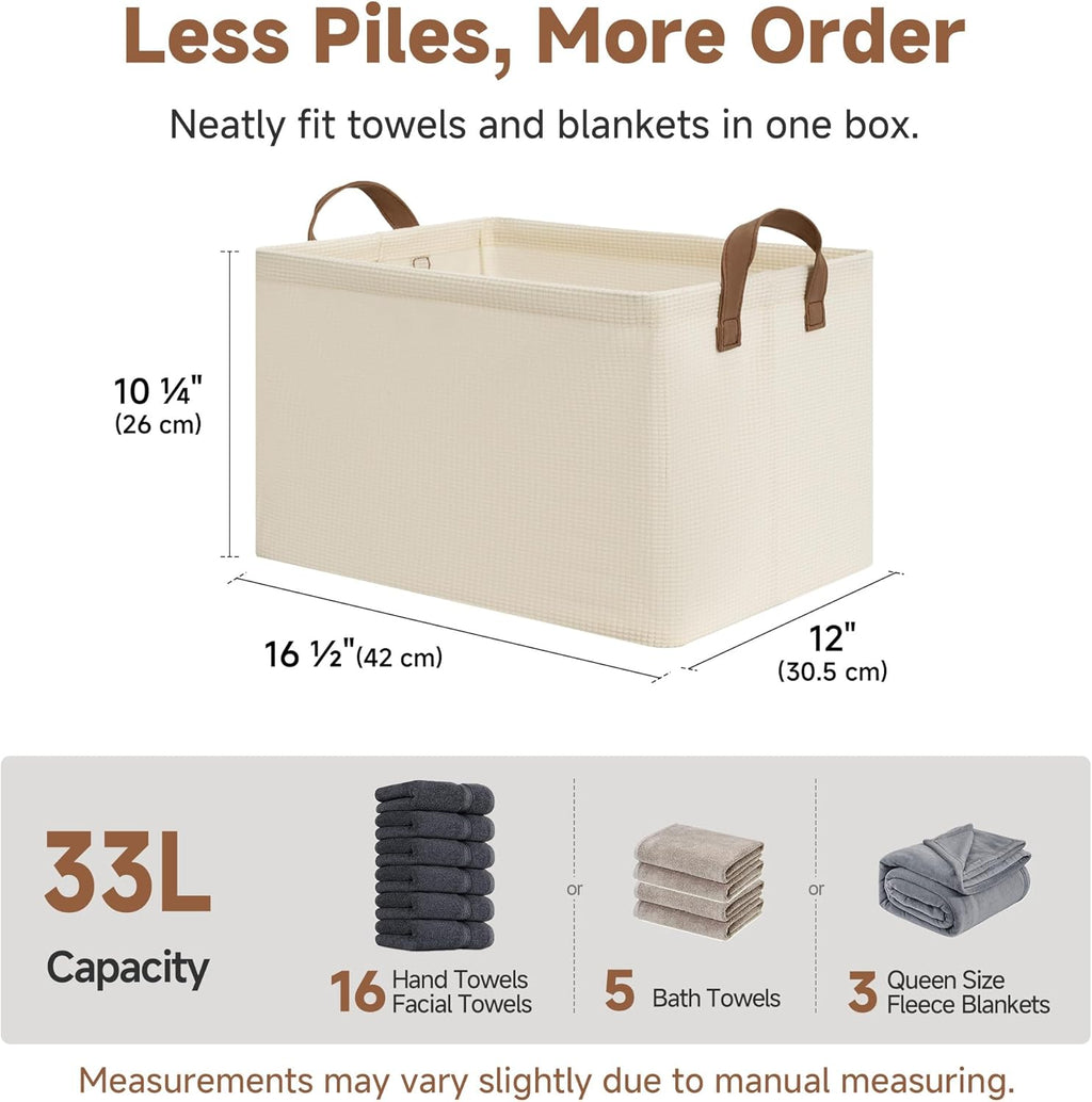 StorageWorks Storage Bins, Shelves Baskets for Organizing, Large Fabric Closet Organizers with Handles, Metal Frame, Beige（Texture）, 2-Pack