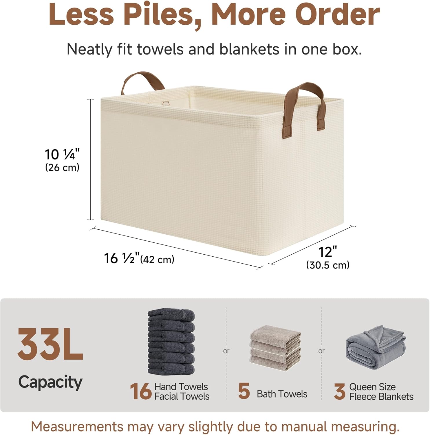 StorageWorks Storage Bins, Shelves Baskets for Organizing, Large Fabric Closet Organizers with Handles, Metal Frame, Beige（Texture）, 2-Pack