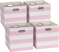 13x13x13 Storage Cube Bins, Foldable Storage Cubes Cubby Baskets Organizer Cloth Bins for Cube Storage Organizing Shelf Closet, Pack of 4, Pink/White Stripe