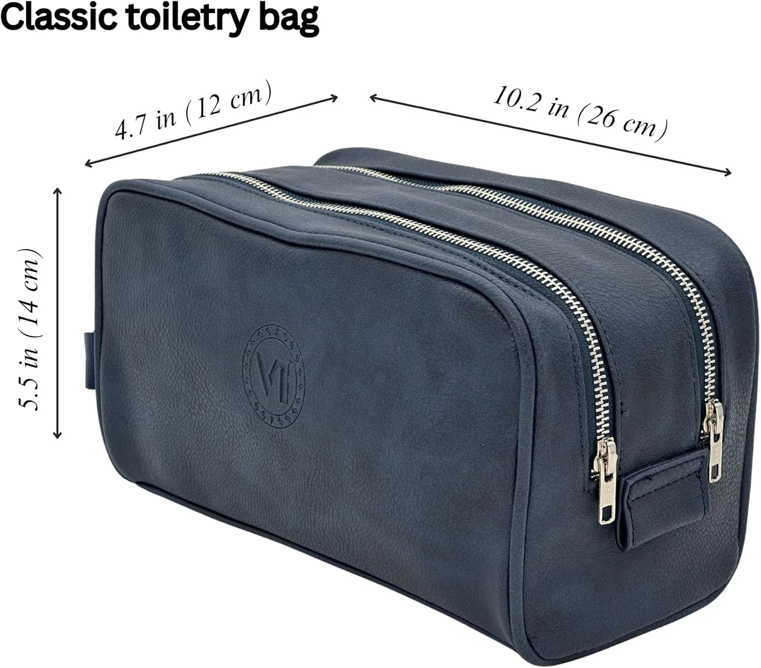 Dopp Gift Large Travel Toiletry Bag Premium Quality PU Leather Two compartments YKK Zippers Water-resistant Bottom Studs Mesh Pockets Durable Cosmetic Organizer NAVY BLUE