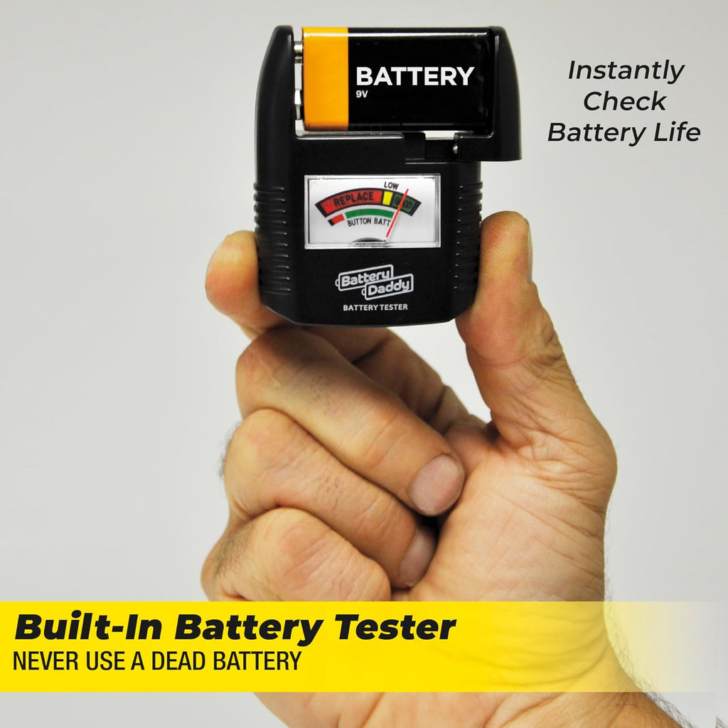 Ontel Battery Daddy Storage & Organizer Case with Light and Tester, Stores & Protects Over 200 Batteries, Double-Sided, Durable Design with Clear Locking Lid, Secure Latches & Portable Carrying Handle