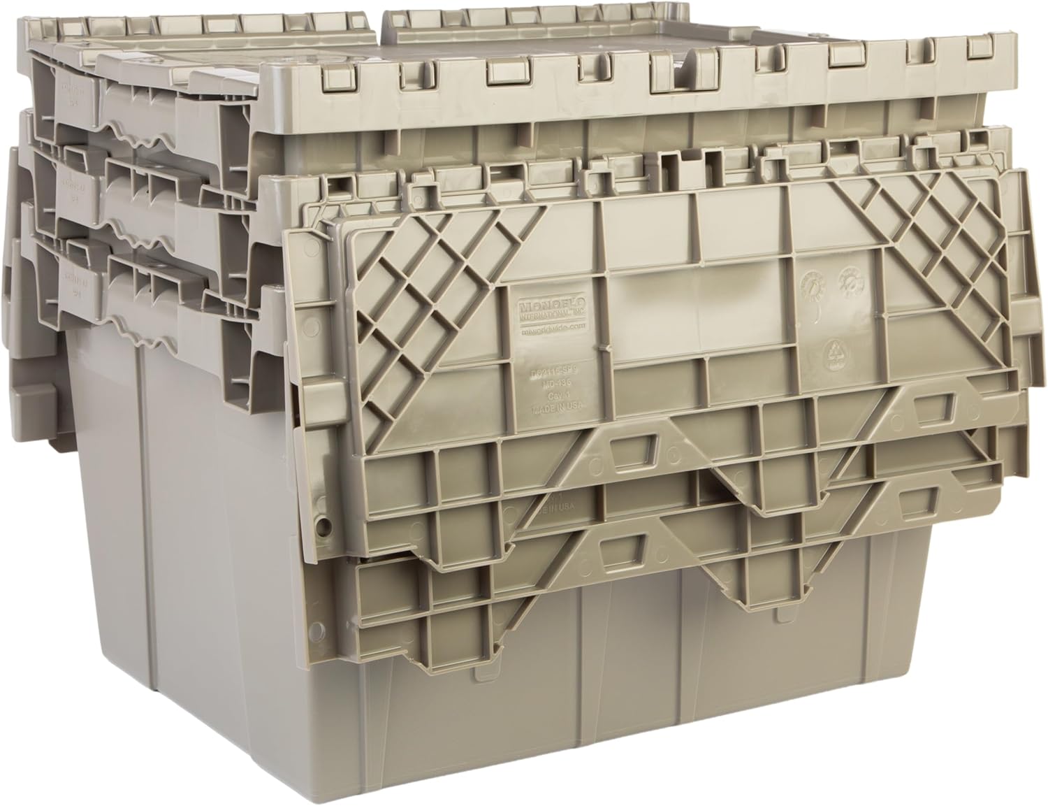 Hudson Exchange 21.9 x 15.2 x 12.8” (3 Pack) Storage Tote Distribution Container with Hinged Attached Lid, Gray/Brown