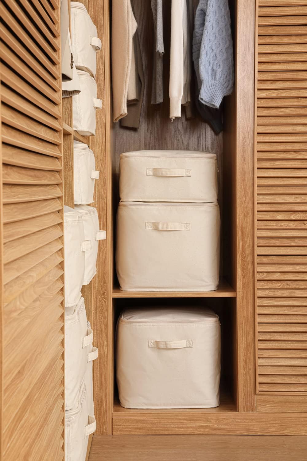 Decorative Basket Rectangular Fabric Storage Bin Organizer Basket with Handles for Clothes Storage (14.9 x 10.6 x 10.6, Beige)