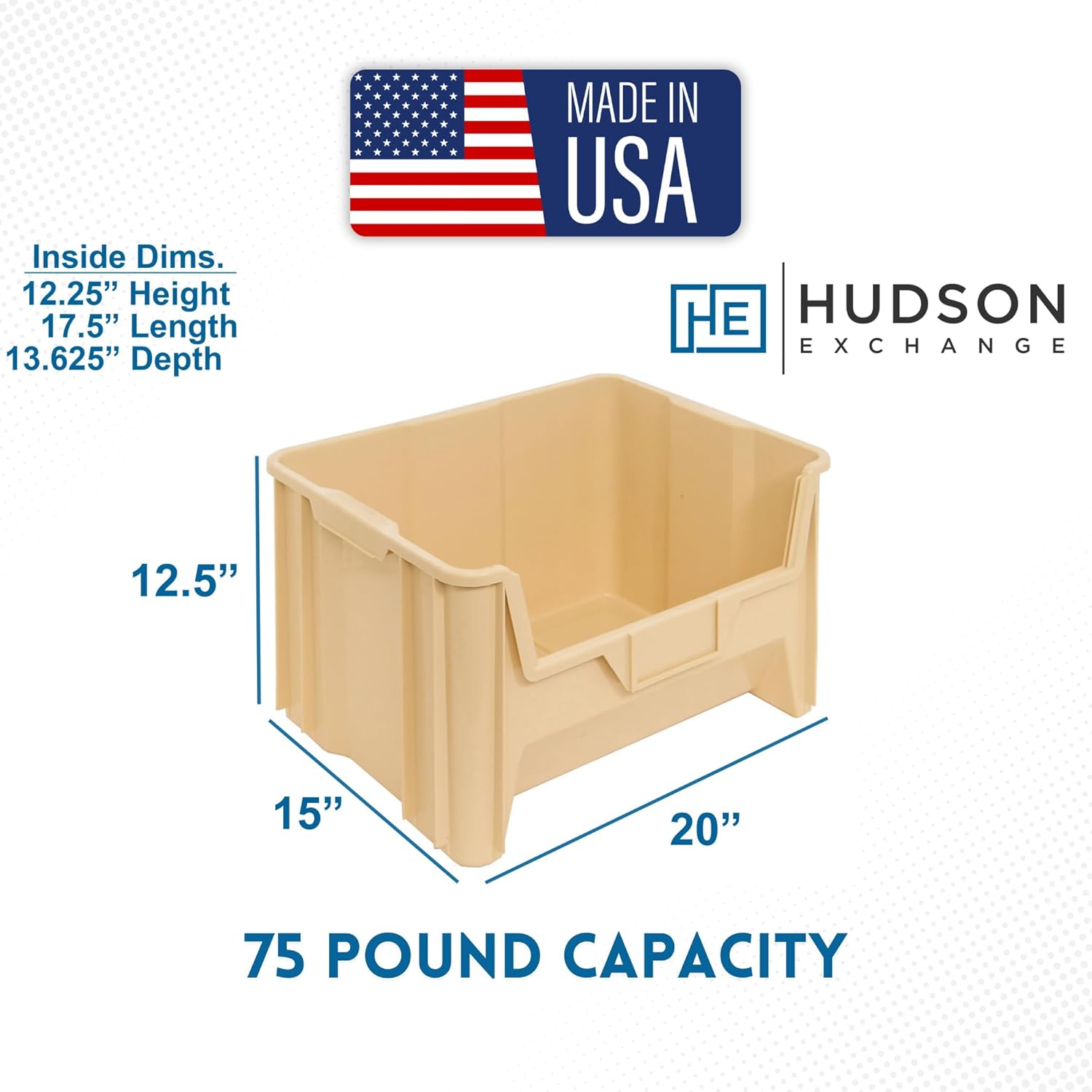 Hudson Exchange 20" x 15" x 12.5" (3 Pack) Plastic Giant Stackable Hopper Bin Container, Tan