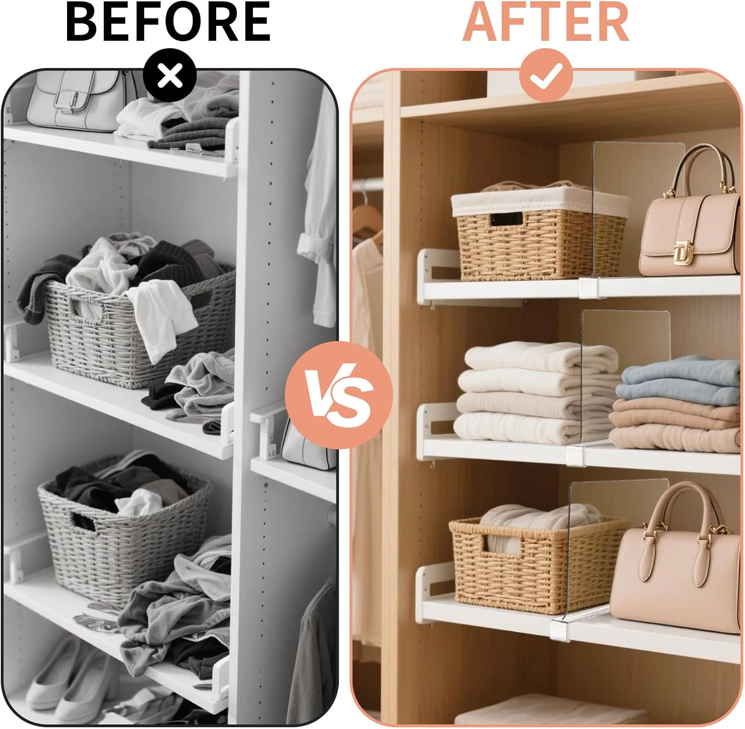 10 Pack Clear Shelf Dividers for Closets, Acrylic Dividers for Shelves, Closet Shelf Divider for Organization,Organizers & Separators for Shelf Storage, Home Closets, Cabinets