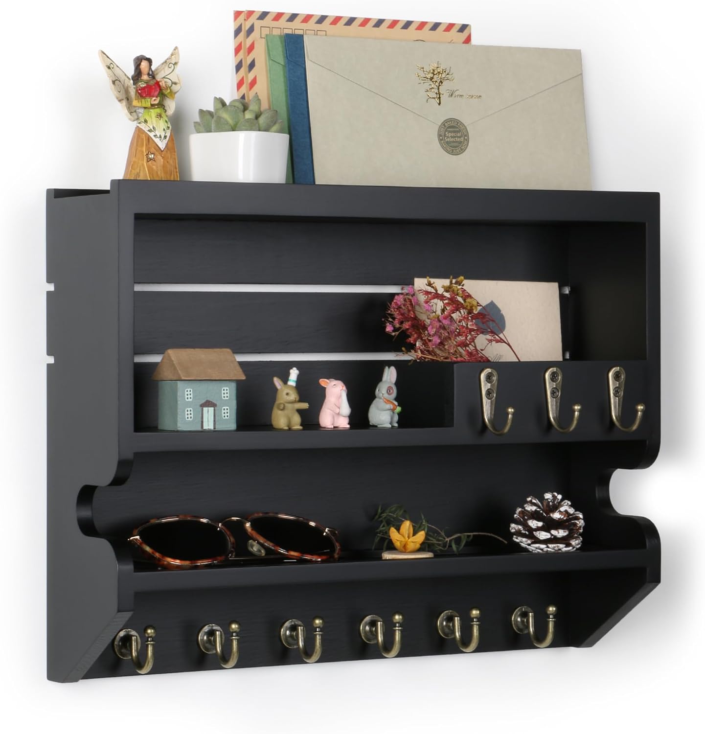 Innovation Key Holder for Wall, Mail Organizer with Key Hooks, Keys Holder on Wall, Black