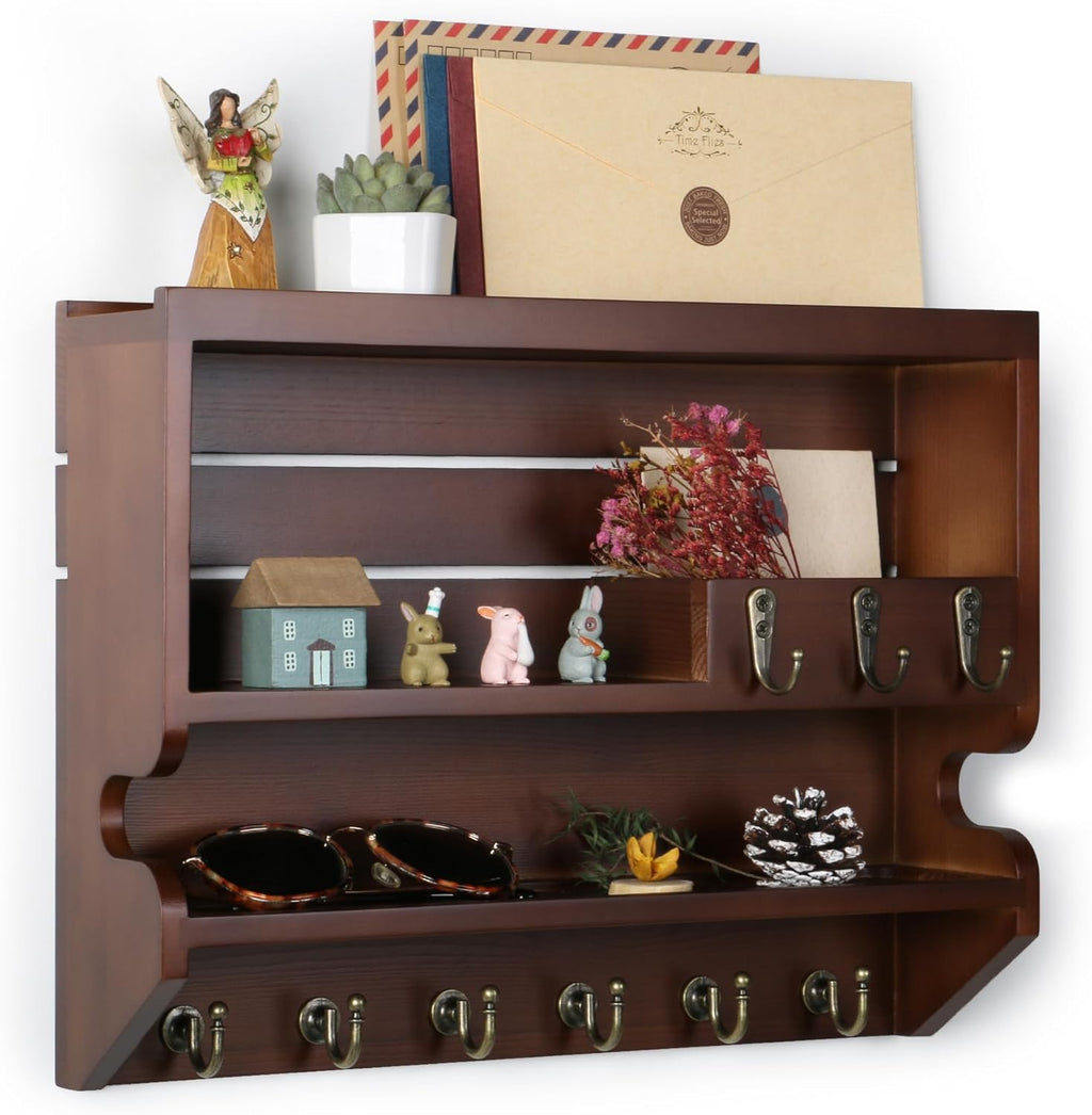 Innovation Key Holder for Wall, Mail Organizer with Key Hooks, Keys Holder on Wall, Walnut