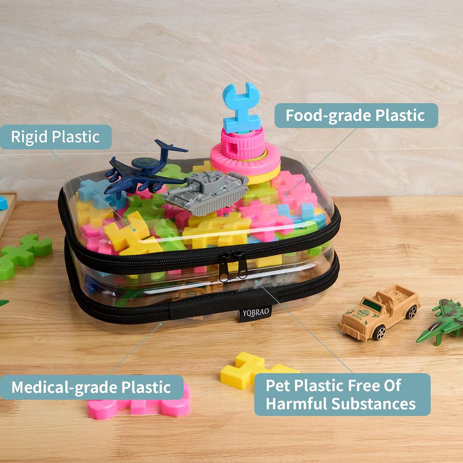 Hard Sided Clear Zipper Case for Storage- Professional-Grade Plastic Clear Zipper Pencil Case,Toy Storage Bins, Toiletry Bags, Travel Organizer（Black,2 Pack, M）