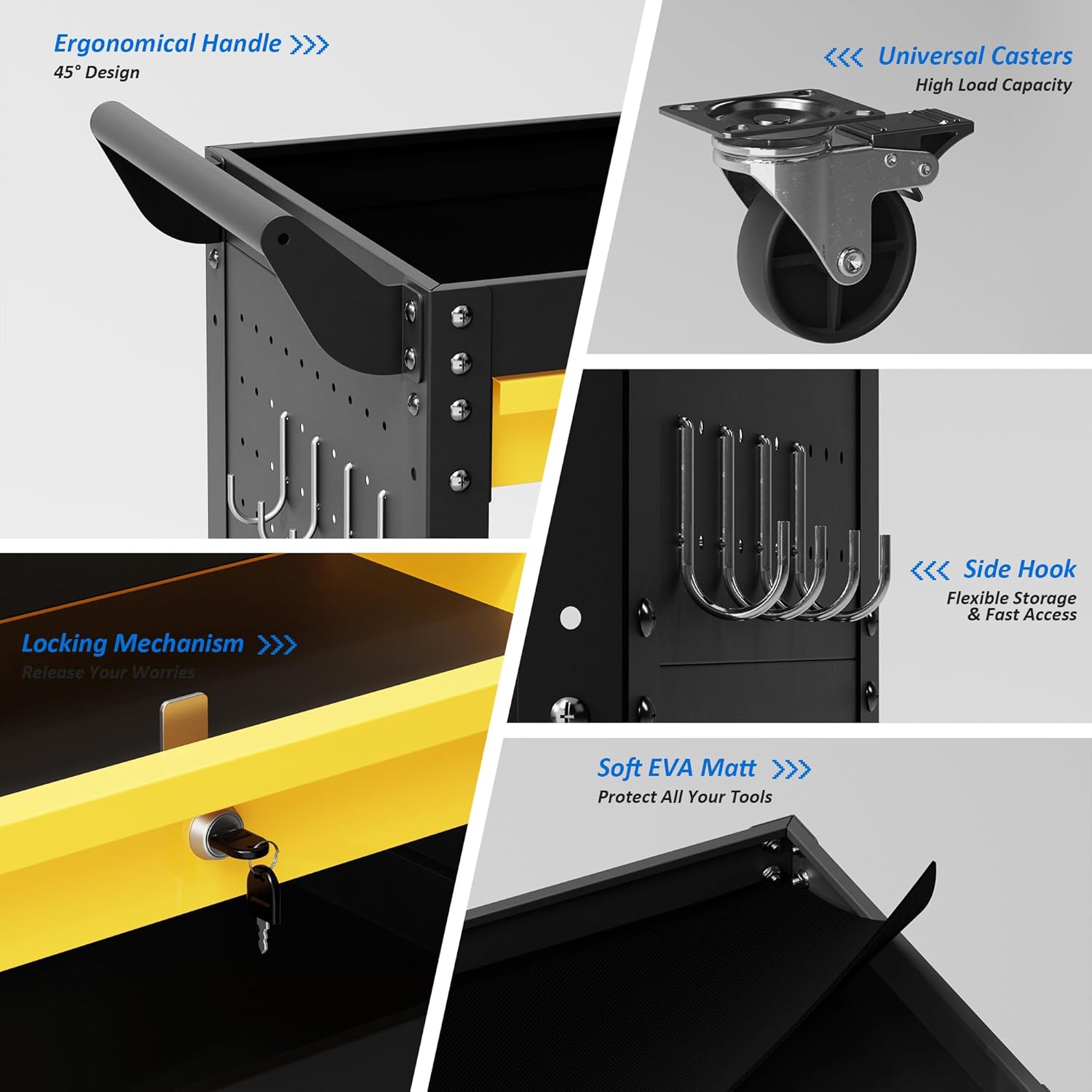 3 Tier Heavy Duty Rolling Tool Cart on Wheels with Drawer & Pegboard, 420Lbs Capacity Mobile Garage Storage Organizer Cart for Mechanics, Workshop