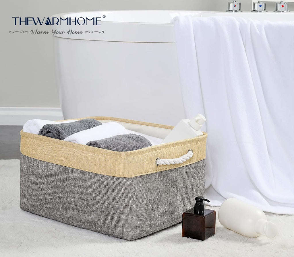 TheWarmHome Storage Baskets for Organizing, Extra Large-3Pack, 17.7L×13.8W×9.8H inch Large Sturdy Storage Bins, Decorative Storage Baskets for Shelves Closet Nursery (Gold&Grey)