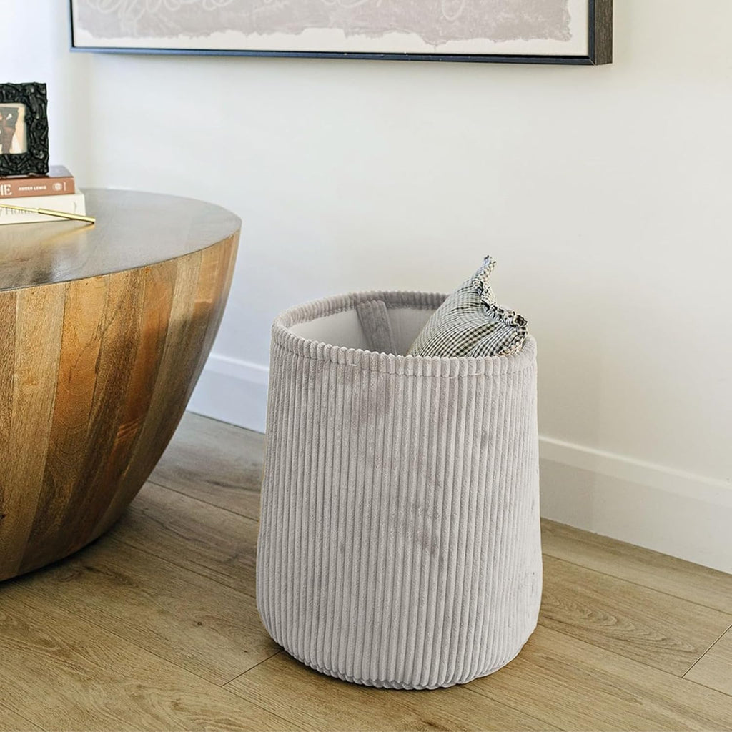 PUTSKA Blanket Basket – Round Storage for Toys and Blankets, Clothes, Stuffed Animals – Soft Baby Girl Basket for Nursery, Kids Room, Bedroom, Living Room – Large, Grey