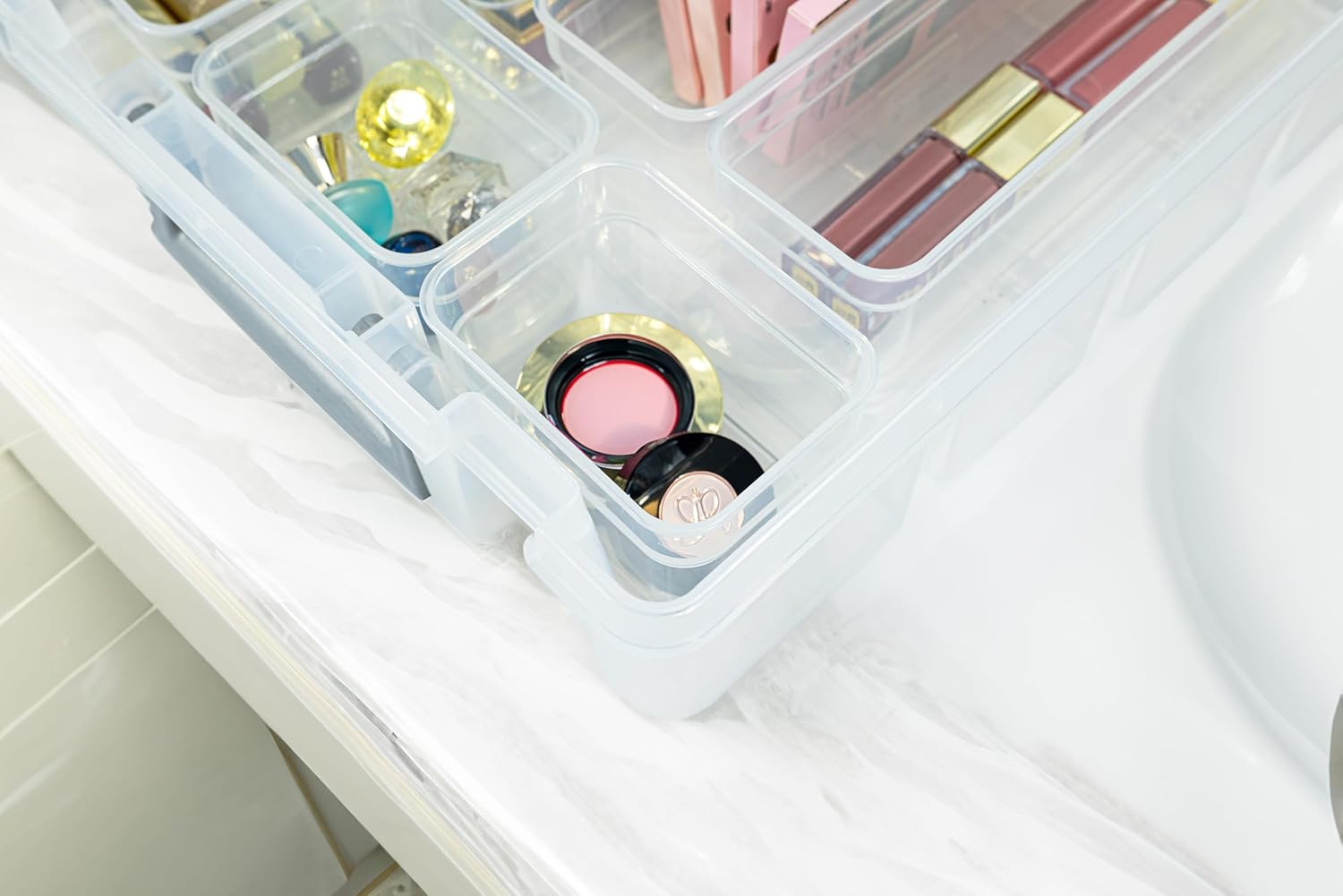 Best Kept | Shelf Organizer | Plastic | Bathroom Drawer Organizer | Makeup & Beauty Storage | Home Organization System | With 7 Clear Storage Bins, 1 Pack
