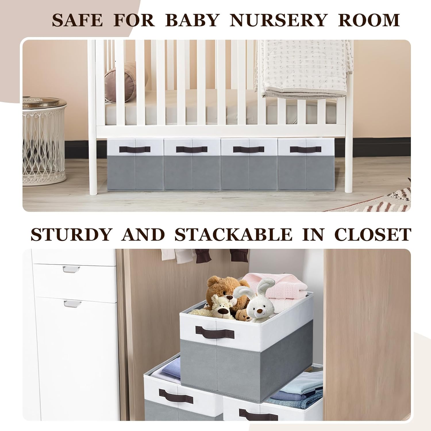 4 Pack Large Closet Storage Baskets Bins for Shelves | Fabric Closet Organizers and Storage with Handles Home Organization | Decorative Collapsible Baskets for Organizing Clothes Toy Nursery 14"x10"