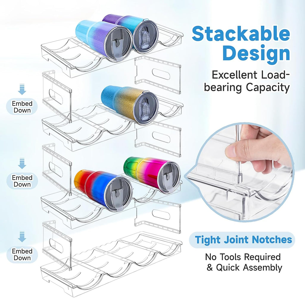 Large Compartment Water Bottle Organizer,4 Tier Stackable Water Bottle Rack for Cabinet,Tumbler Storage Organizer for Kitchen,Fridge,Cabinet Organization and Storage,Clear Water Bottle Storage Rack