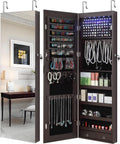 GISSAR Full Length Mirror Jewelry Cabinet, 6 LEDs Jewelry Armoire Wall Mounted Over The Door Hanging, Jewelry Organizer Storage with Lights Lockable, Brown, 14.6" x 47.2"