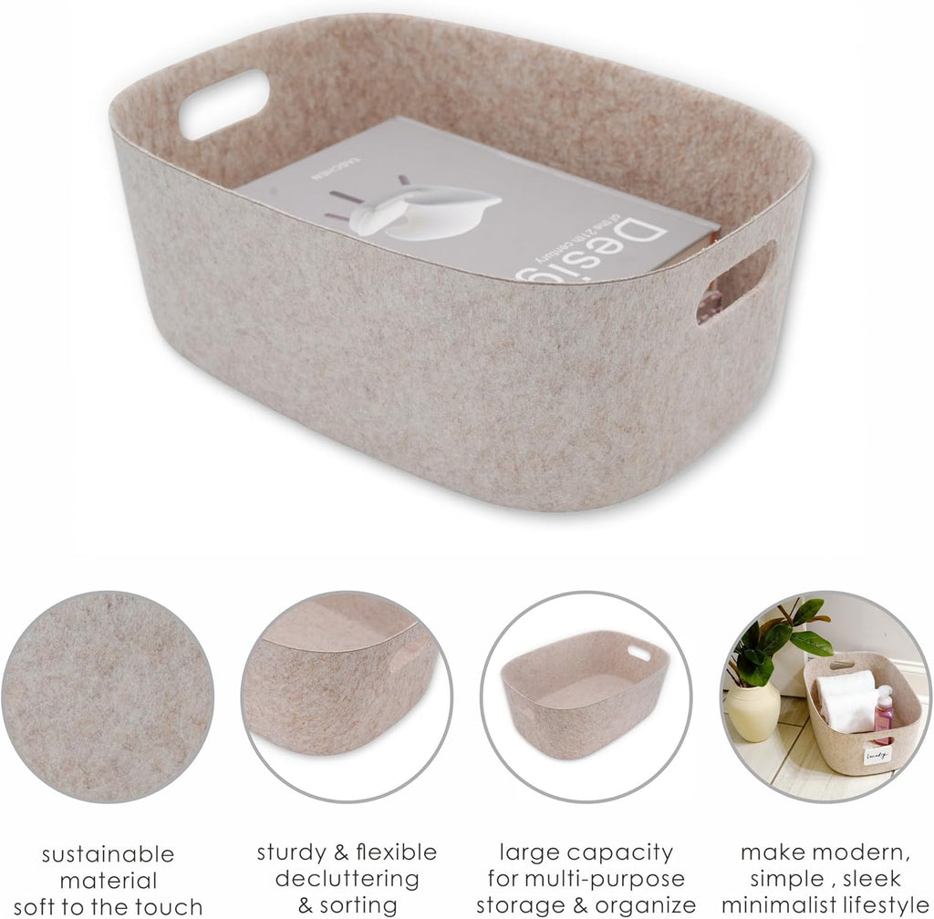Welaxy Large Storage Basket Felt Open Desk Organize bin Shelf baskets with handles light weight carry for Magazines Books Junk Kids Toys Pet toy Clothes Laundry (Oatmeal)