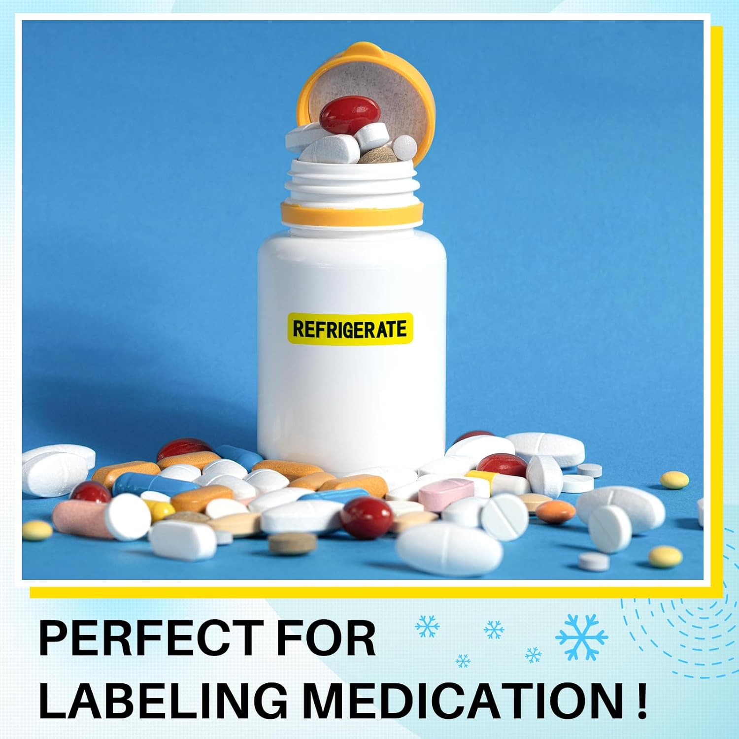1000 Pcs Keep Refrigerated Stickers 0.39" x 1.57" Pharmacy Sticker Medical Label Veterinary Auxiliary Sign Waterproof Freeze for Medicine Pill Syringe Food Candy Meat Mailing(Yellow)