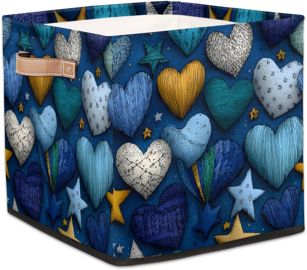 TropicalLife 13x13x13 Inch Large Fabric Storage Cube Vintage Valentine's Day Hearts Foldable Storage Bin with Handles Organizer Boxes Cube Basket for Shelves Organizing Closet