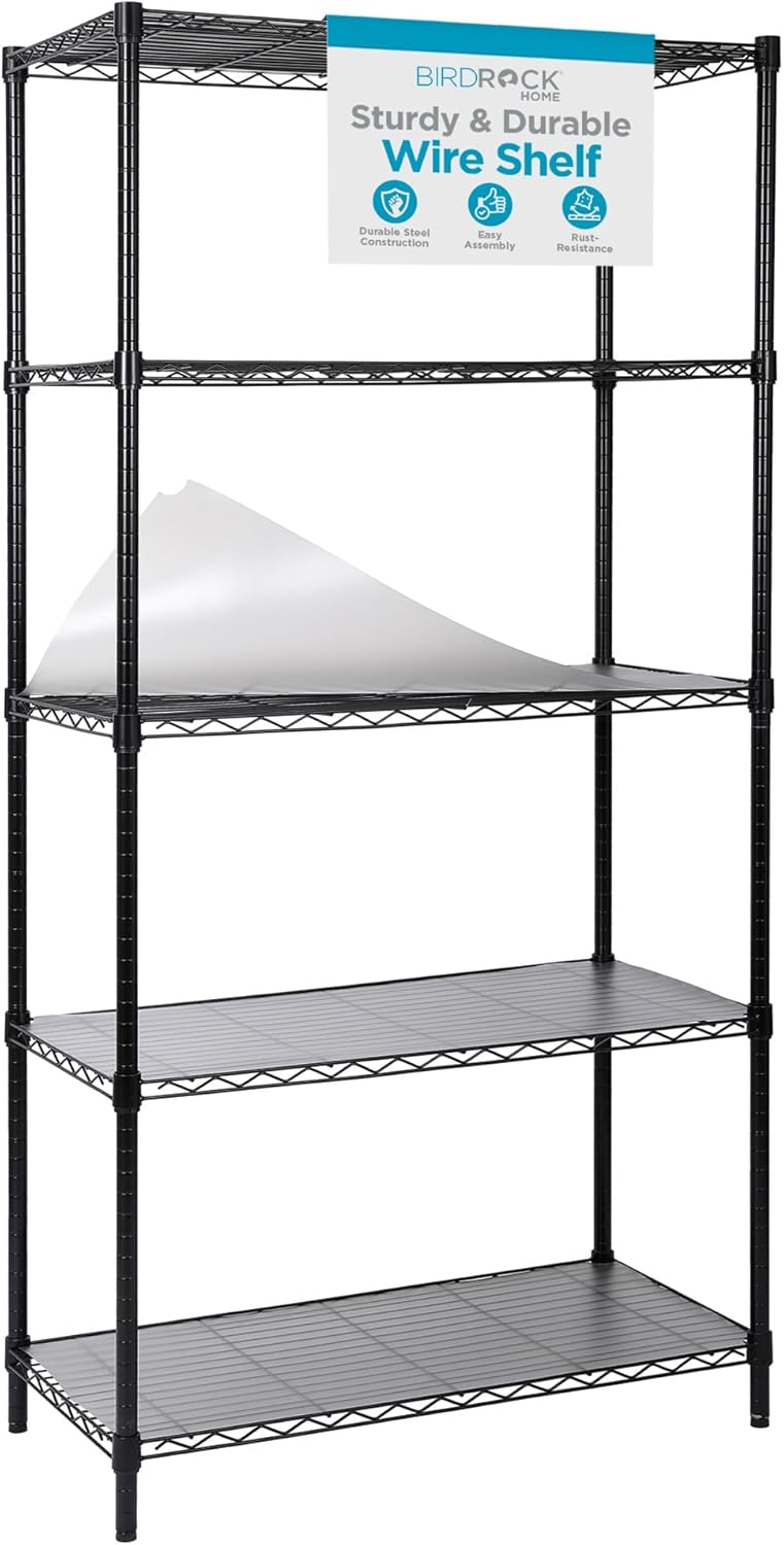 Internet's Best 5-Shelf Adjustable Wire Shelving with Shelf Liners | Heavy Duty Storage Rack | Metal Shelf for Garage, Restaurant, Industrial Use - Sturdy Steel Frame | Black | 36" W x 18" D x 72" H