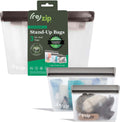 (re) zip 3-Piece Stand-Up Reusable Bag Kit | BPA-Free, Food Grade, Leakproof, Travel Friendly, Freezer and Dishwasher Safe | Quart (1), 2-Cup (1), Snack Size (1) | Gray