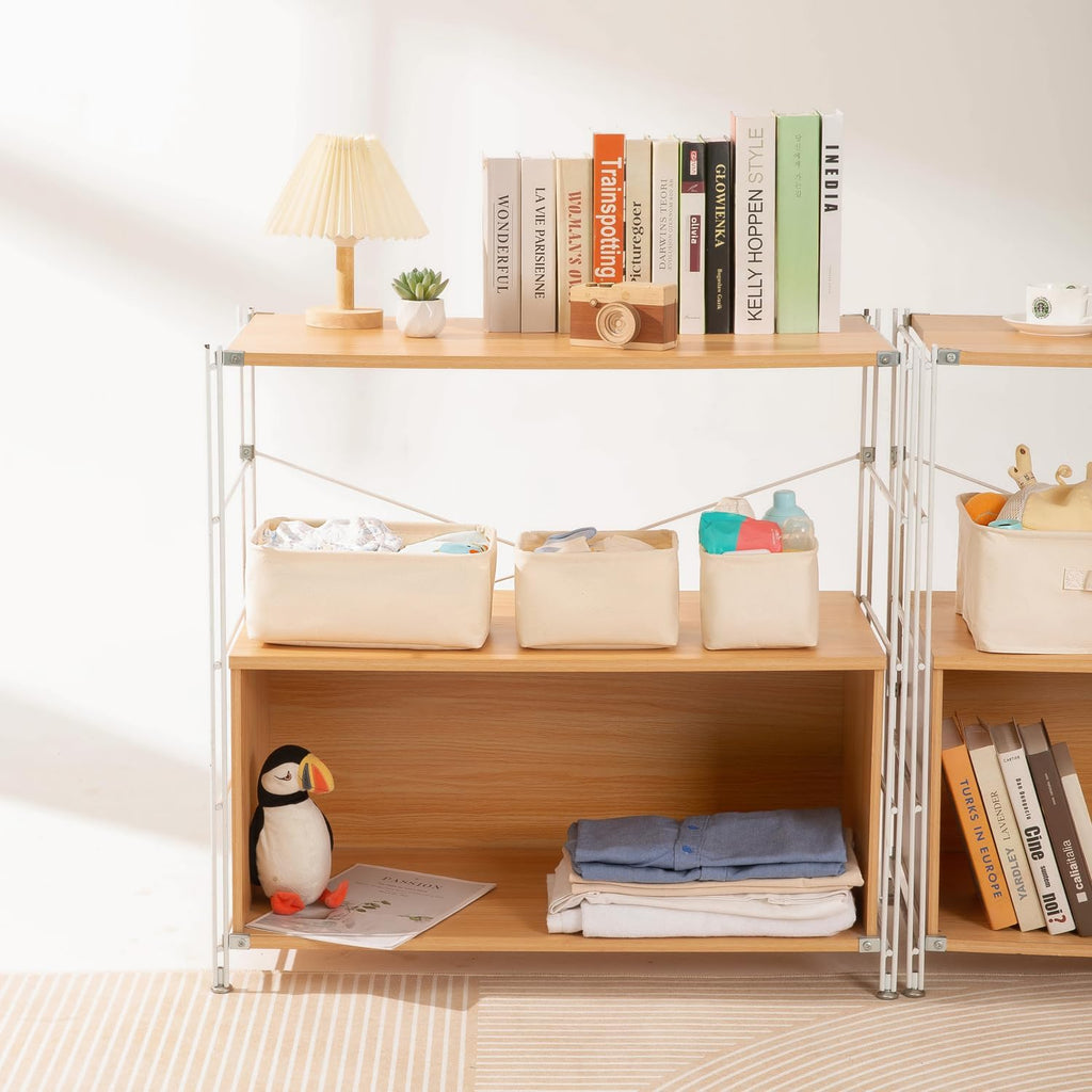 Foldable Storage Bins with Lids Cotton Canvas Rectangular Storage Box Ideal for Organization Lightweight and Durable (7.48 x 5.91 x 4.72)